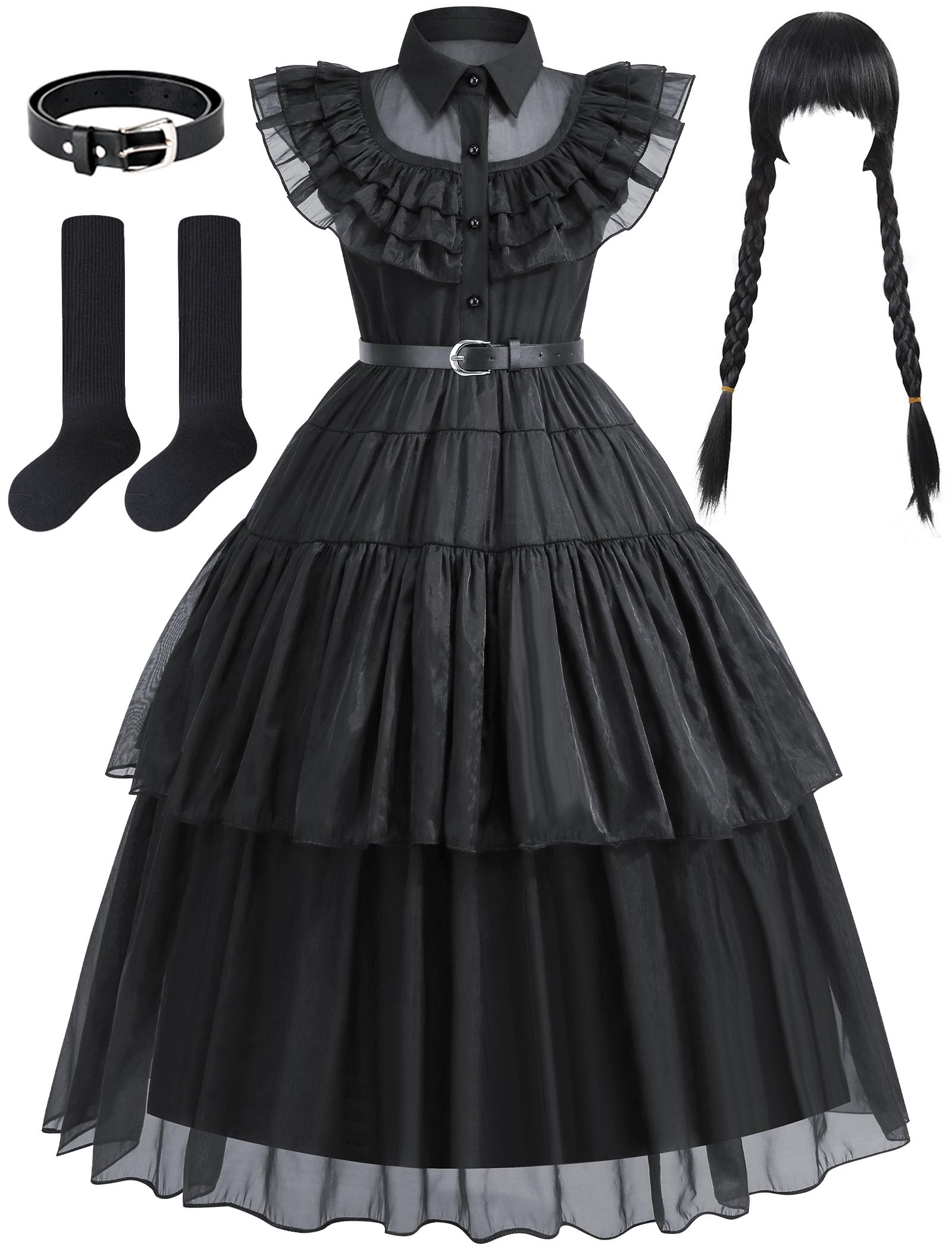 Black Costume Dress for Girls & Toddlers - Halloween, Birthday Party, Cosplay Outfit | Elegant Kids Party Dress for Special Occasions & Dress-Up Play
