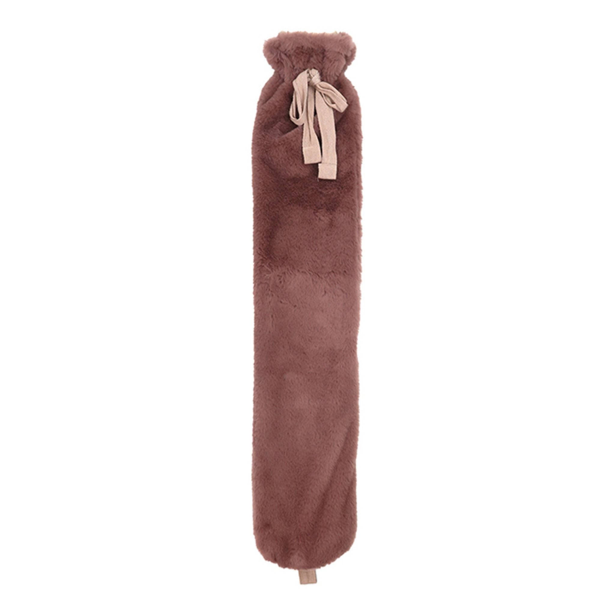 2 Liter Long Hot Water Bottle with Soft Pink Faux Fur Cover & Ribbon Tie - Perfect for Pain Relief, Warmth & Comfort at Home, Office or Travel