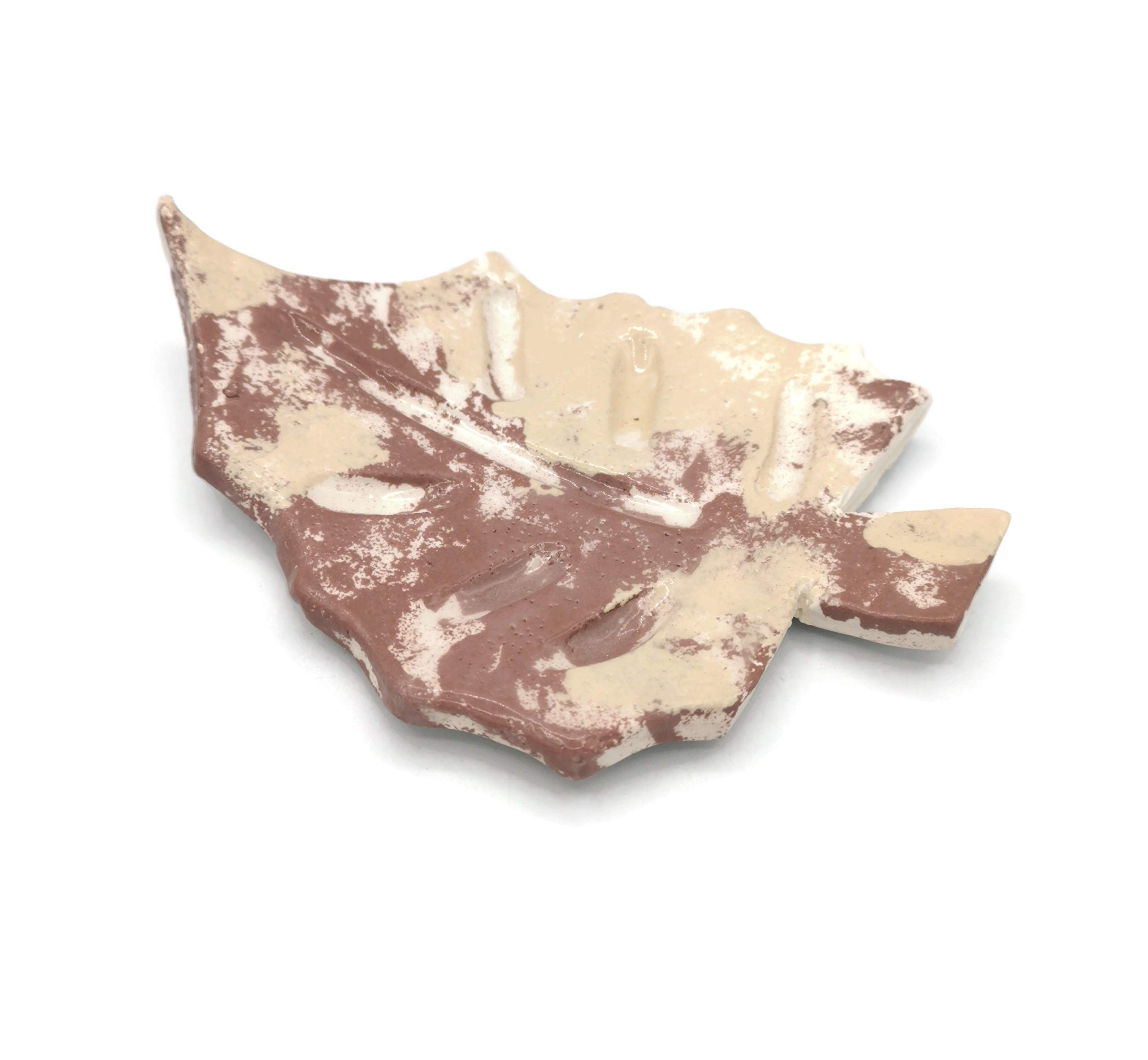 Handmade Ceramic Soap Dish for Bar Soap - Brown Leaf Design with Sponge Holder | Autumn-Themed Bathroom Decor for Spa, Vanity & Gift Giving