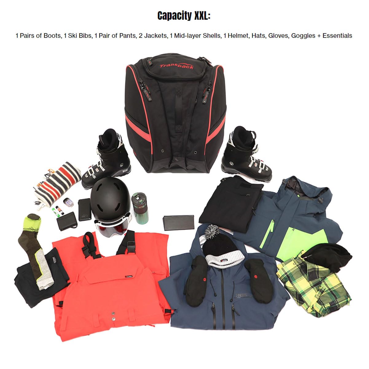 TRANSPACK COMPETITION TRV Ballistic Pro Unisex Water-Resistant 59L Ski/Snowboard Backpack for Boots, Helmet & Goggles - Durable Gear Bag for Winter Sports & Mountain Adventures