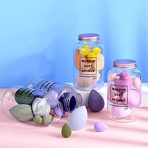 Bella Hararo 7-in-1 Elastic Soft Makeup Sponge Beauty Blender with Plastic Jar - Purple | Foundation Blending, Contouring & Highlighting | Perfect for Professional Makeup & Travel