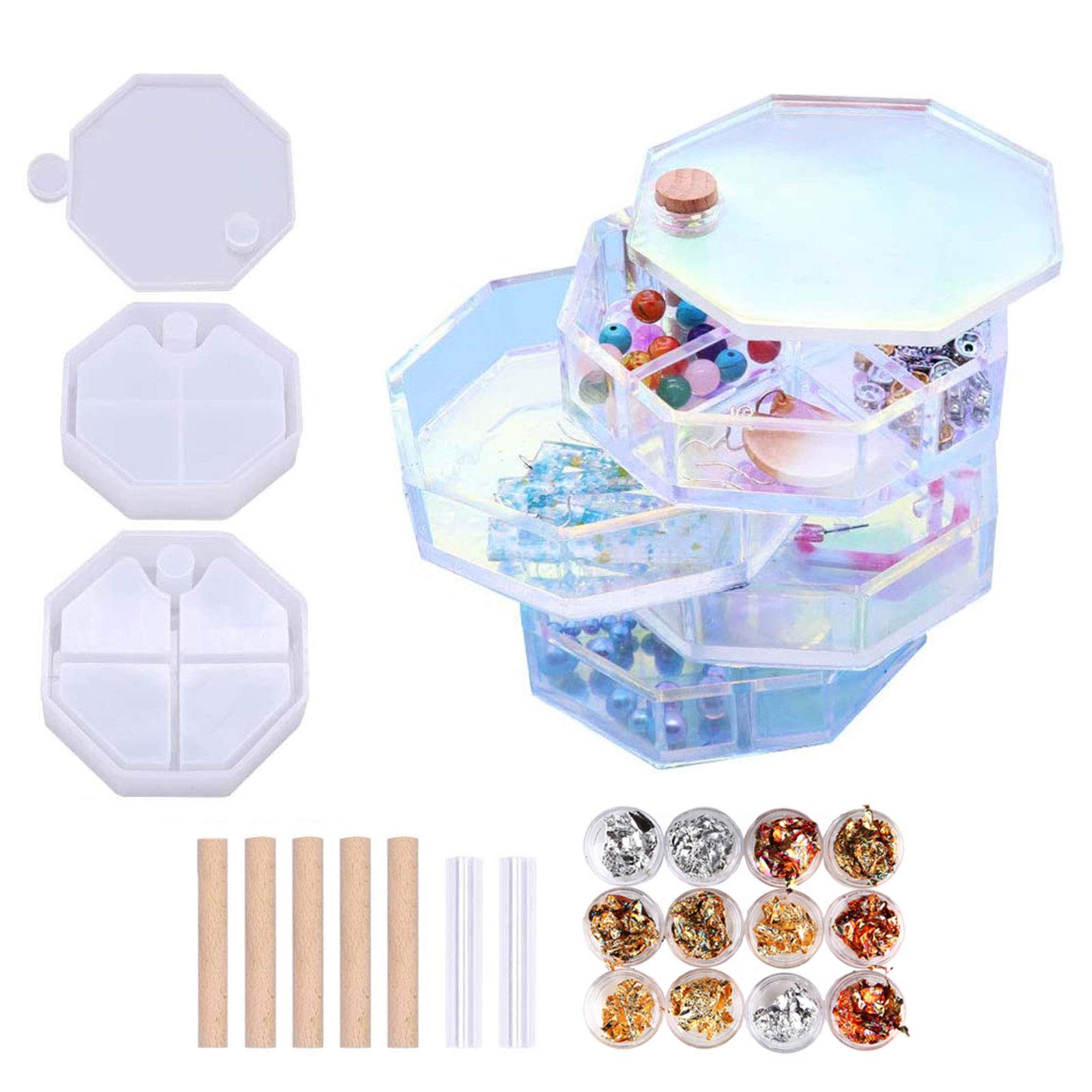 Multi-Layer Rotating Jewelry Organizer Box - Spinning Storage Case for Bracelets, Rings, Necklaces & Lipstick - Durable Silicone Resin Mold Jewelry Tray for Women & Kids - Perfect for Bedroom Vanity, Travel & Gift Giving