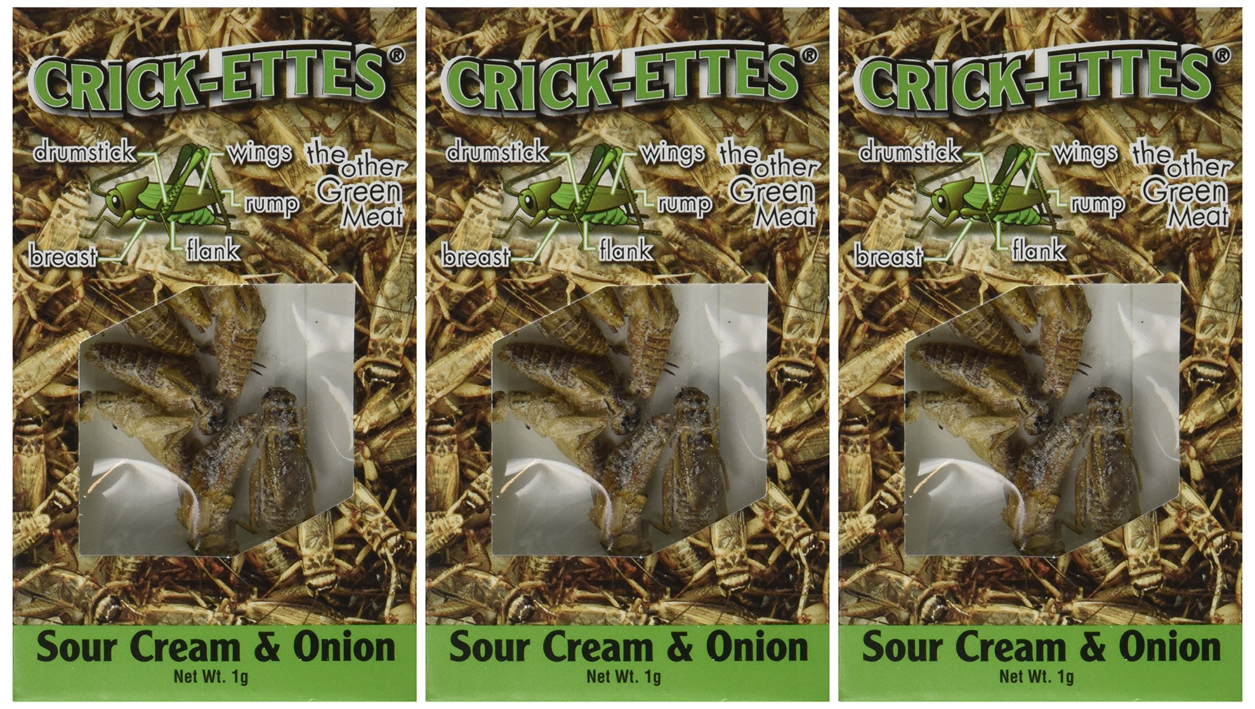 Organic Crick-ettes - Sour Cream & Onion Flavored Cricket Protein Snacks (3 Pack) | High Protein Cricket Chips for Hiking, Camping & Keto Diet | Gluten-Free Sustainable Food