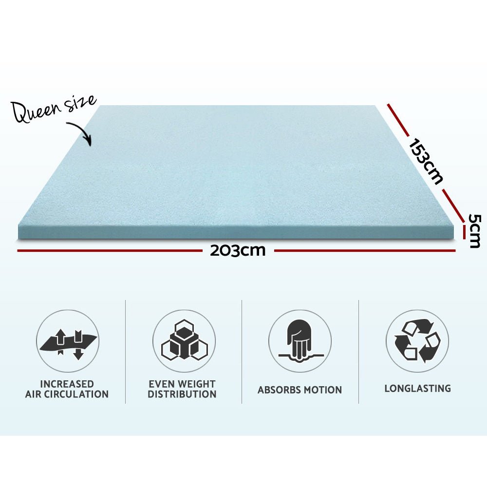 Cool Gel Memory Foam Mattress Topper with Bamboo Cover - 5cm Queen Size for Pressure Relief & Back Pain | Breathable & Cooling Bed Topper for Hot Sleepers | Perfect for Guest Beds, Dorms & Master Bedrooms