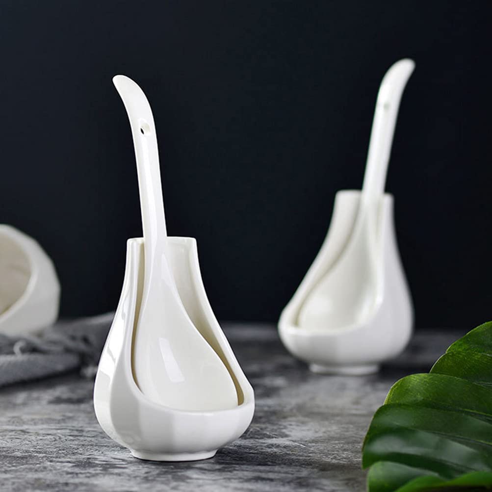 2-Pack Ceramic Spoon Rest Set - Durable Kitchen Utensil Holder for Soup & Cooking Spoons - Stylish Tableware Organizer for Countertop, Dining Table & Kitchen Storage - Perfect for Cooking, Serving & Entertaining