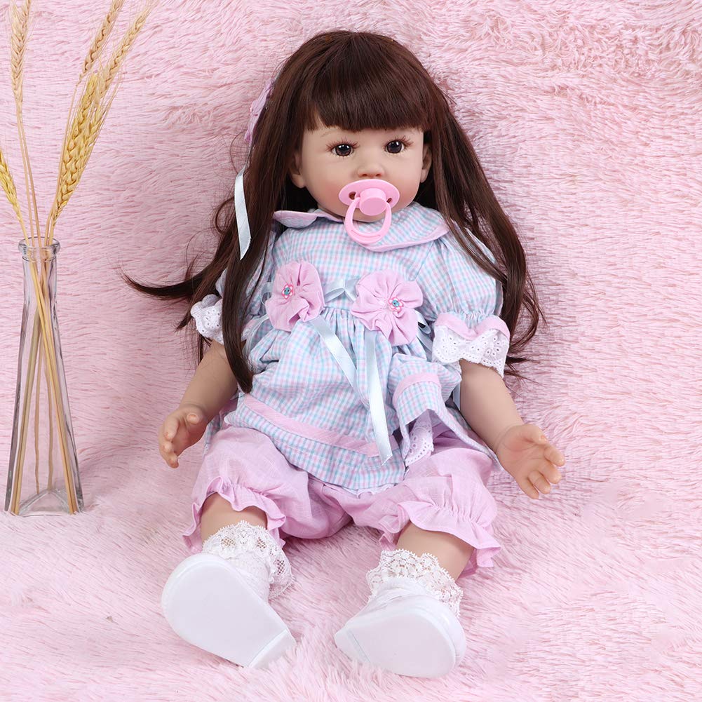 Realistic 60CM Silicone Baby Doll with Clothes - Ultra Cute Lifelike Reborn Doll for Kids Play, Nursery Decor & Gift (Small Grid) | Perfect for Pretend Play, Home Decoration & Collectibles