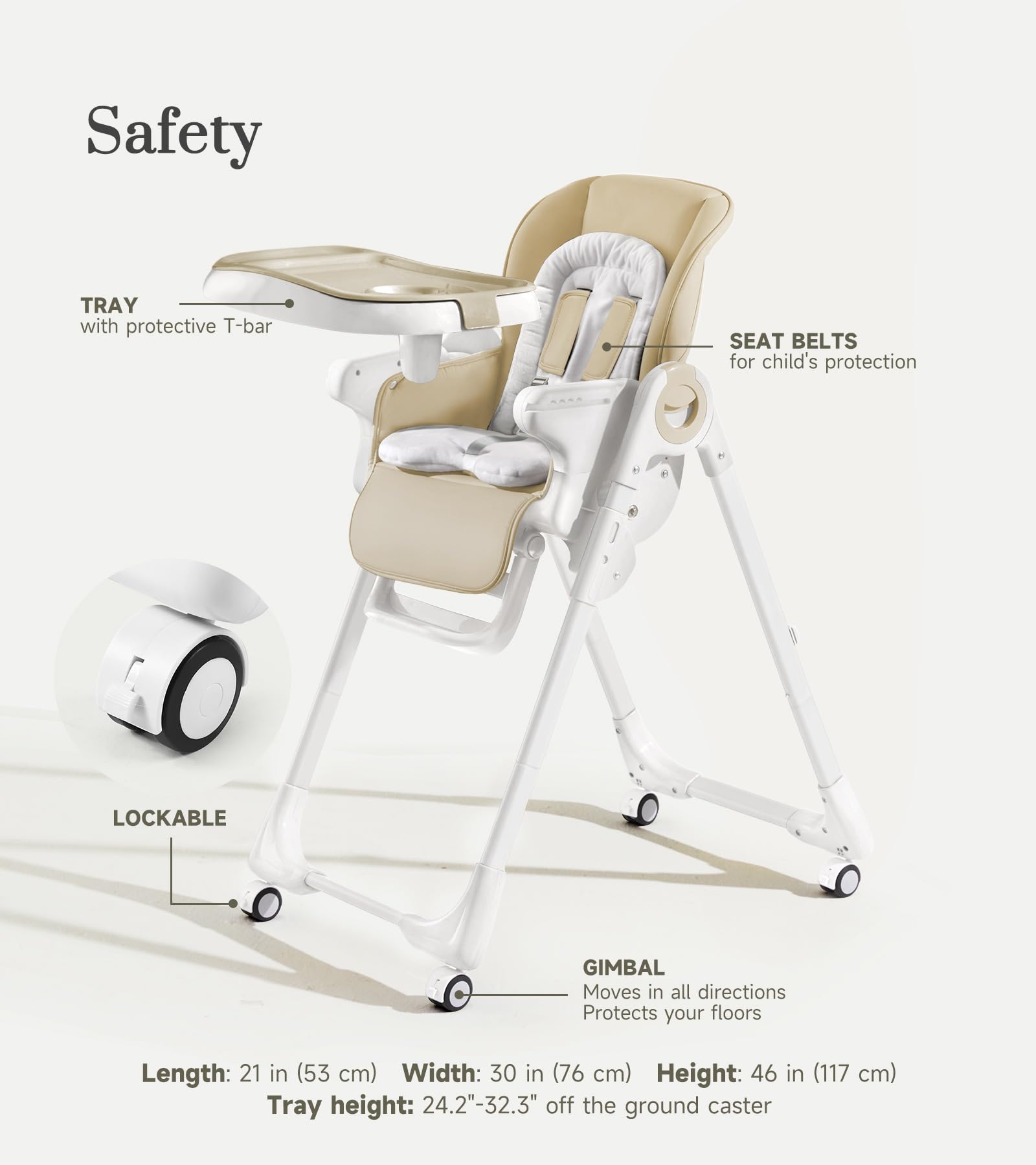 Convertible High Chair for Babies & Toddlers - Adjustable Height, Removable Tray, Reclining Backrest & Footrest - Portable Dining Chair with Locking Wheels - Perfect for Home, Restaurant & Travel Use