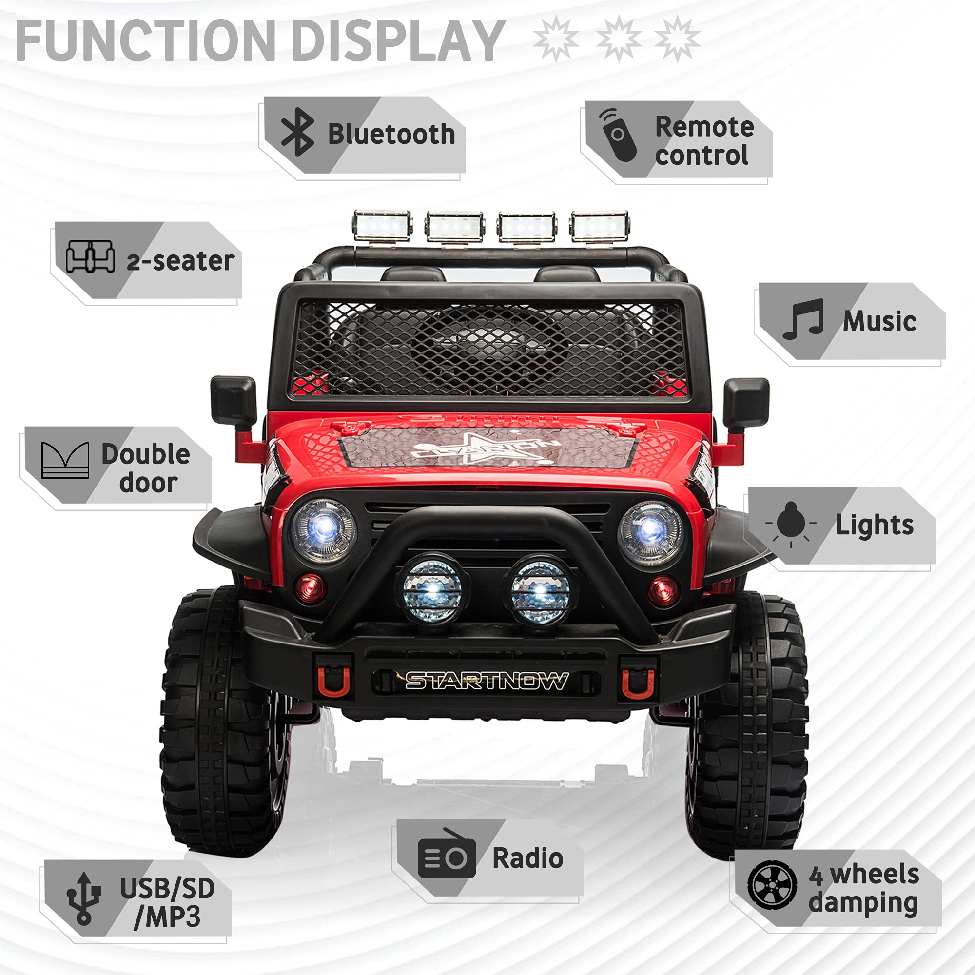 COLOR TREE 12V Kids Electric Ride On Truck - 2 Seater Off-Road Vehicle with Parent Remote Control, Bluetooth Music, LED Lights & Spring Suspension | Battery Powered Toy Car for Boys & Girls | Perfect for Backyard Play, Birthday Gifts & Outdoor Adventures