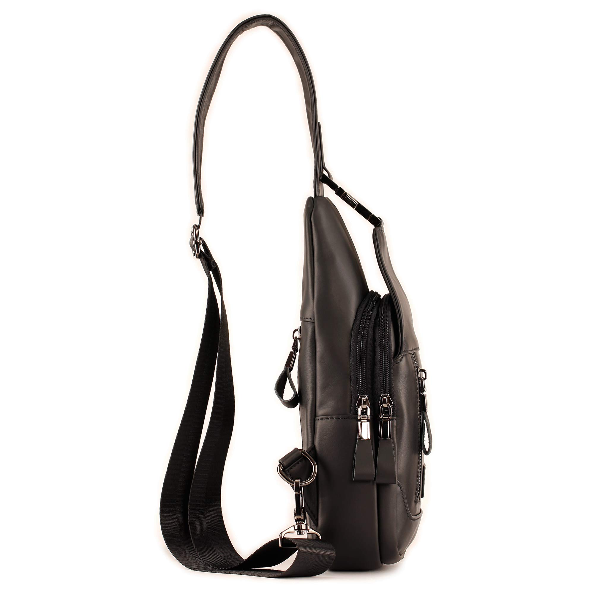 YUAN FAN Genuine Leather Crossbody Sling Bag for Men - Compact Travel Chest Shoulder Backpack for Outdoor Sports, Hiking & Daily Commute