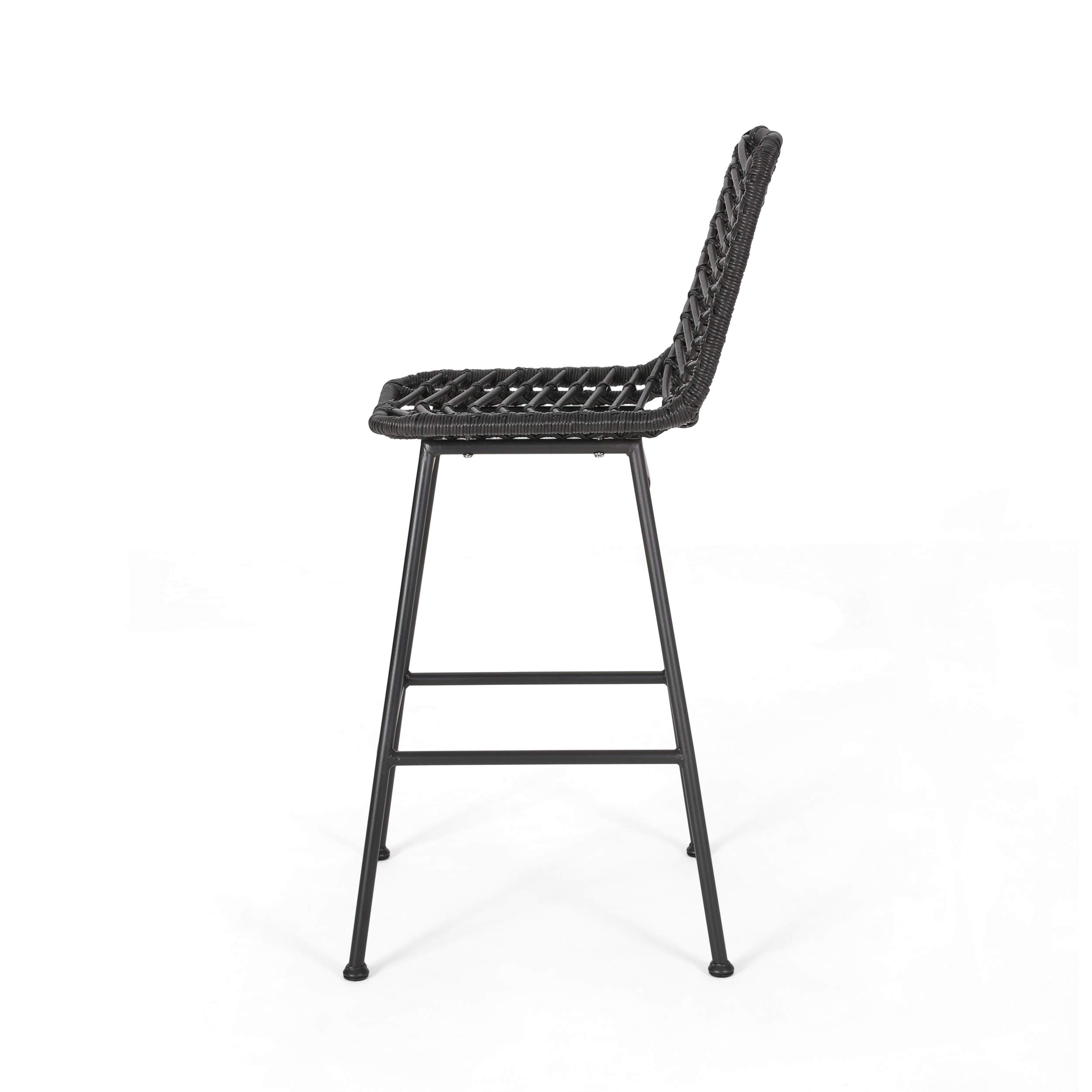 Premium Outdoor Wicker Bar Stools Set of 2 - Gray & Black Weather-Resistant Patio Furniture for Backyard, Poolside & Garden Seating