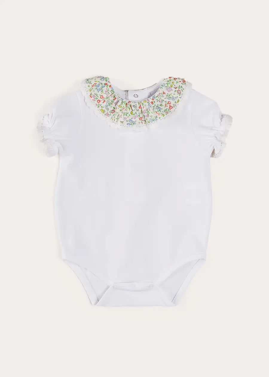 Cordelia Embroidered Double Collar Baby Bodysuit - Pink Liberty Fabric for Girls (1 Month to 3 Years) | Perfect for Special Occasions, Photo Shoots & Everyday Wear
