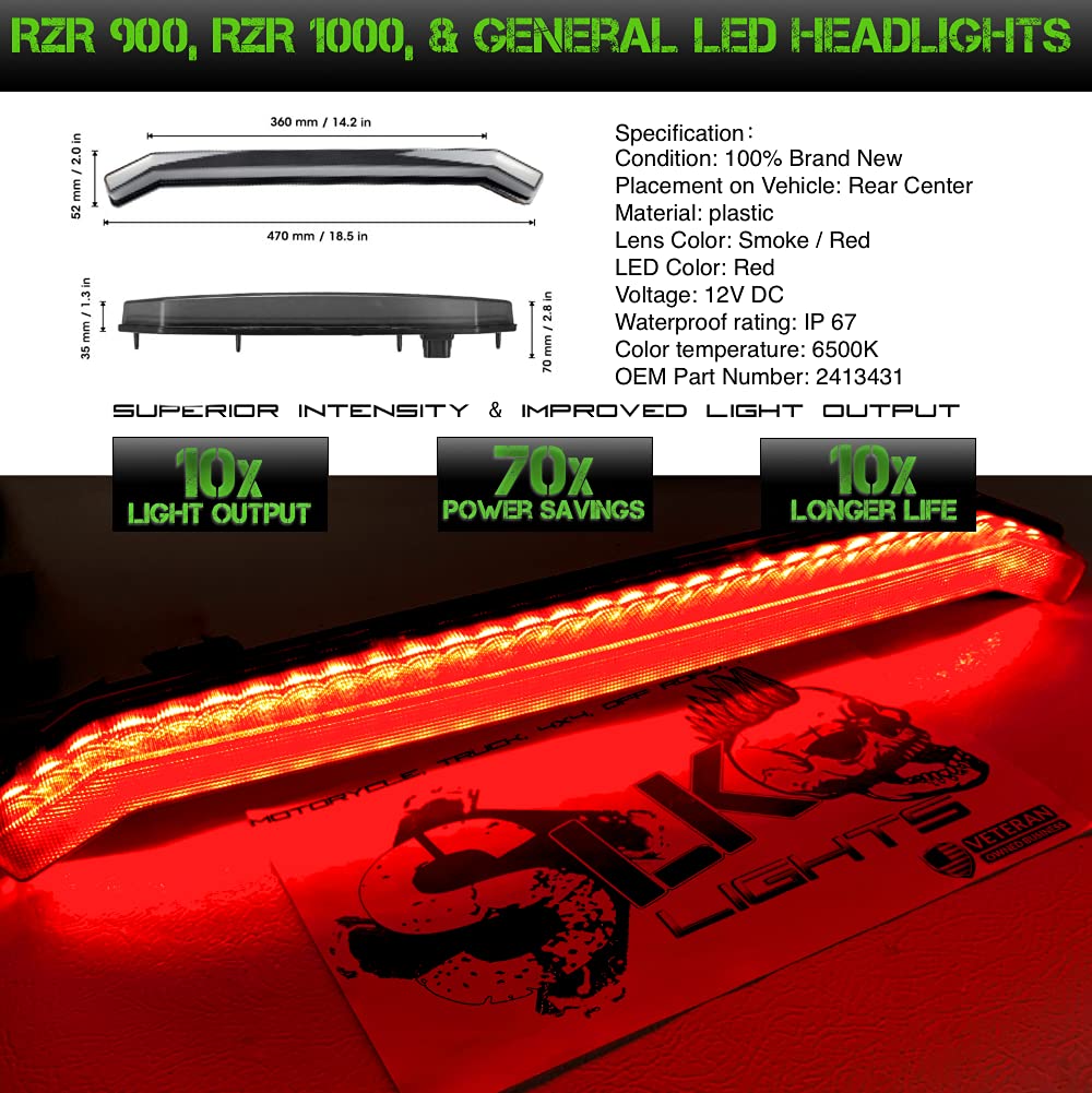 SLK-Lights RZR XP Center Tail Light - OEM Replacement for Polaris RZR XP 1000 Turbo & Sportsman 1000 XP (2019-2021) - Smoke Bundle Rear Accent Lamp for Enhanced Visibility & Off-Road Safety