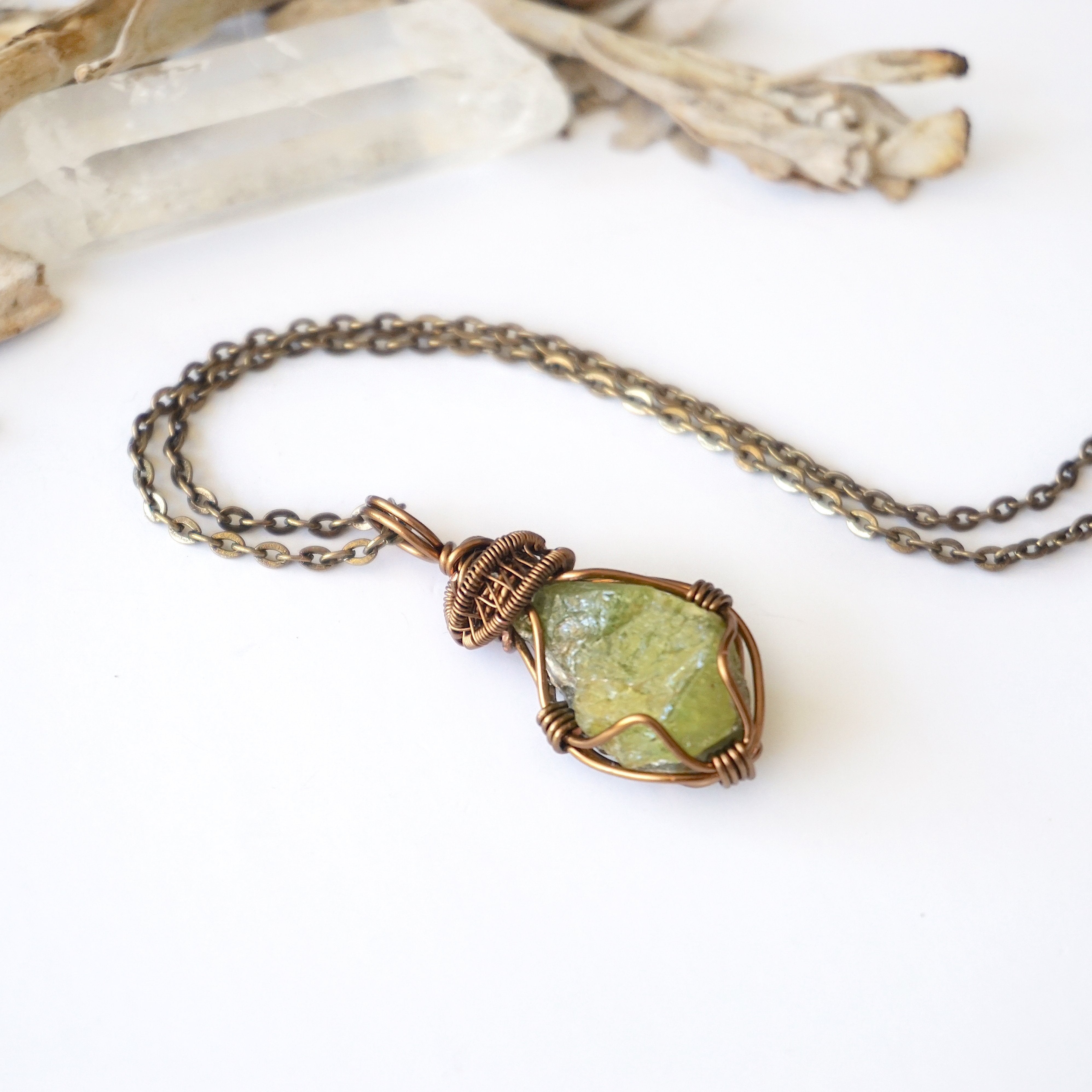 Raw Peridot Necklace in Antique Bronze - Natural Gemstone Jewelry for Women, Boho Chic Style | Perfect for Everyday Wear, Gift Giving & Special Occasions