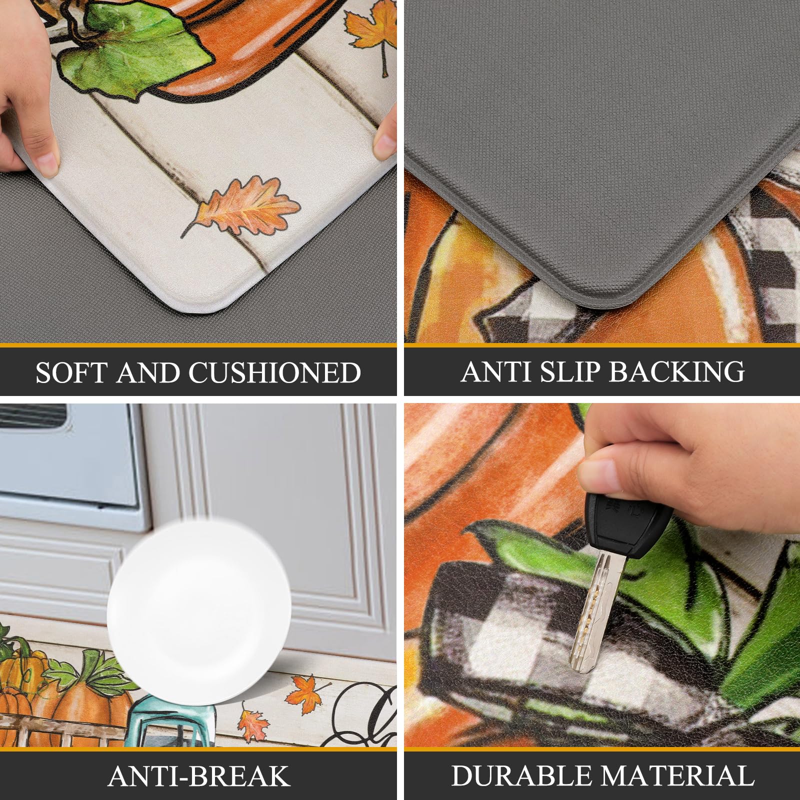 Pauwer Fall Kitchen Rugs Set of 2 - Non-Slip Anti-Fatigue Cushioned Floor Mats with Pumpkin Truck Design, Farmhouse Style Kitchen Runner Rug for Fall Harvest & Thanksgiving Decor - Perfect for Cozy Farmhouse Kitchens, Entryways, and Seasonal Home Decor