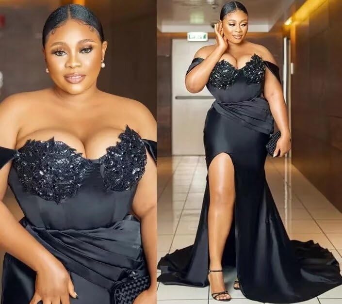 Plus Size Evening Dresses for Women 2025 - Off Shoulder Formal Gown with High Slit for Special Occasions | Wedding Guest, Prom, Cocktail Party