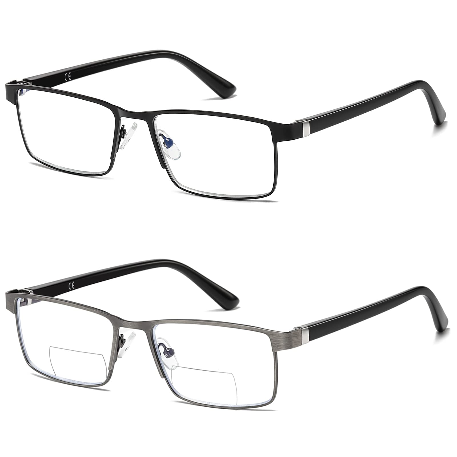 Bifocal Reading Glasses for Men - Blue Light Blocking Computer Glasses with Clear Top Lens & Stylish Metal Frame | Spring Hinge Design | Perfect for Office Work, Screen Time & Reading Books