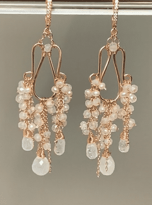 Rainbow Moonstone Rose Gold Chandelier Earrings | Boho Bridal Wedding Jewelry | Statement Dangle Earrings for Women | Perfect for Weddings, Parties & Special Occasions