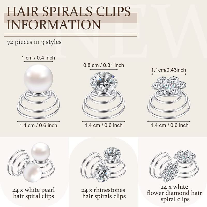 12PCS Silver Pearl Rhinestone Spiral Hair Pins - Crystal Twist Bobby Pins for Women, Wedding, Prom & Party Hair Accessories (Shimmering Hair Clips for Updos, Braids & Special Occasions)