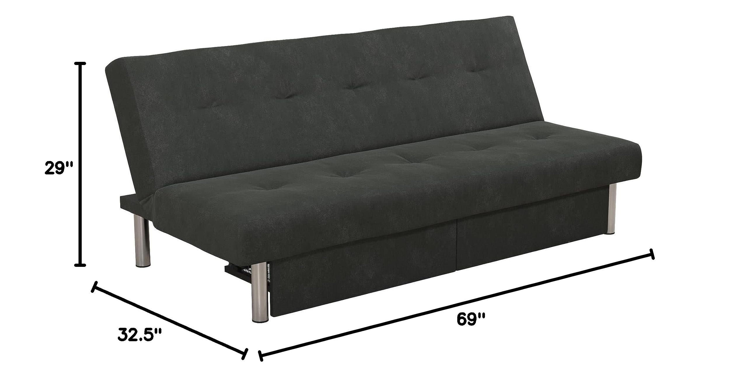 DHP Sola Storage Futon Sofa Bed - Convertible Sleeper with Under Seat Storage, Gray - Perfect for Small Apartments, Guest Rooms & Dorm Rooms