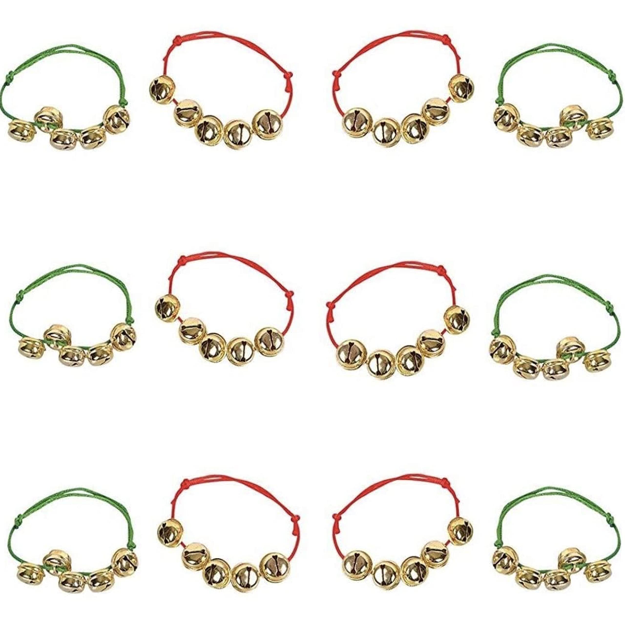 Bulk Christmas Jingle Bell Bracelets - Red & Green Adjustable Holiday Bracelets for Kids & Adults - 12 Pack - Perfect for Christmas Gifts, Stocking Stuffers, Party Favors & Festive Accessories