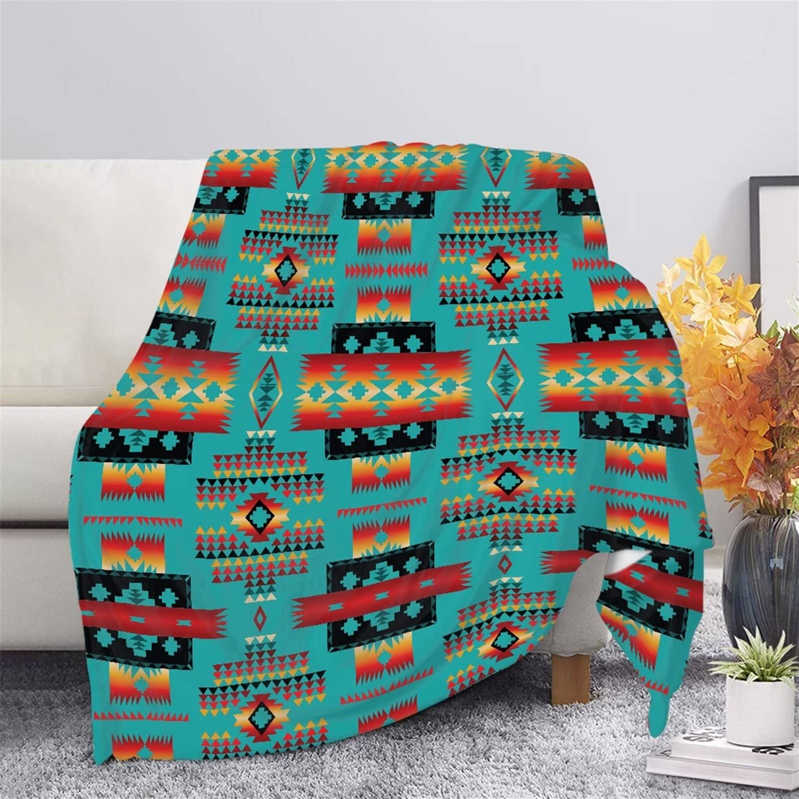 Southwest Navajo Fleece Blanket - Soft Cozy Fuzzy Tribal Indian Aztec Throw Blanket for Couch, Sofa & Bed - Perfect for Home Decor, Gift Giving & Winter Warmth