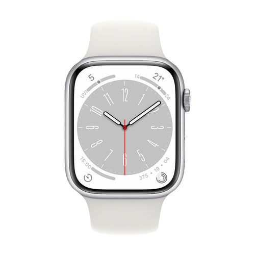 Apple Watch Series 8 (GPS + Cellular) 41mm Silver Aluminum Case with White Sport Band - M/L Size (MNV73LL/A) | Smartwatch for Fitness Tracking, Heart Rate Monitoring & Phone Calls | Perfect for Workouts, Running & Daily Wear