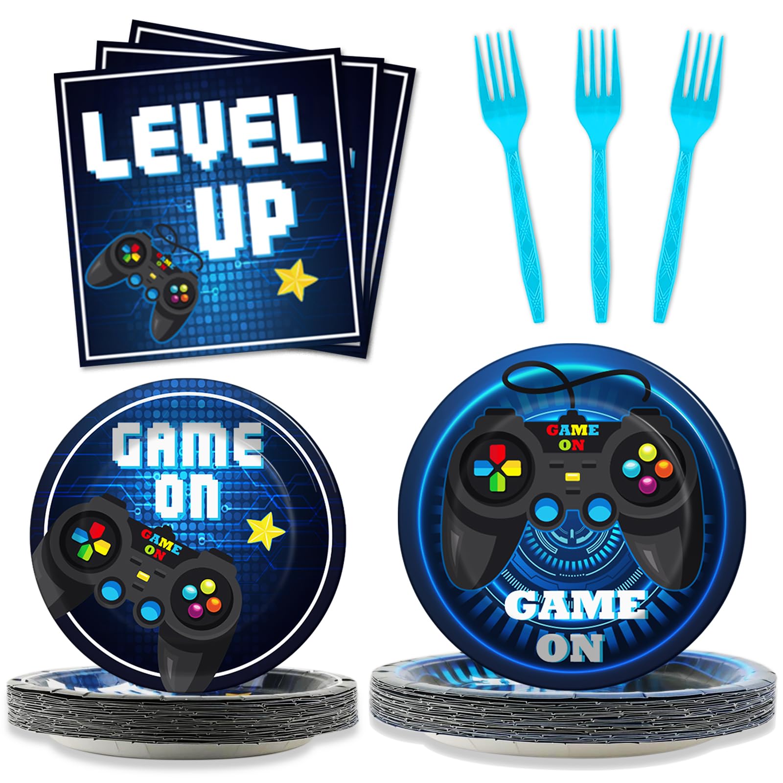96-Piece Video Game Party Supplies Set - Paper Plates, Napkins & Decorations for Gaming Themed Birthday Party | Kids Party Favors | Serves 24 Guests | Perfect for Gaming Birthday Parties, LAN Parties & Esports Events
