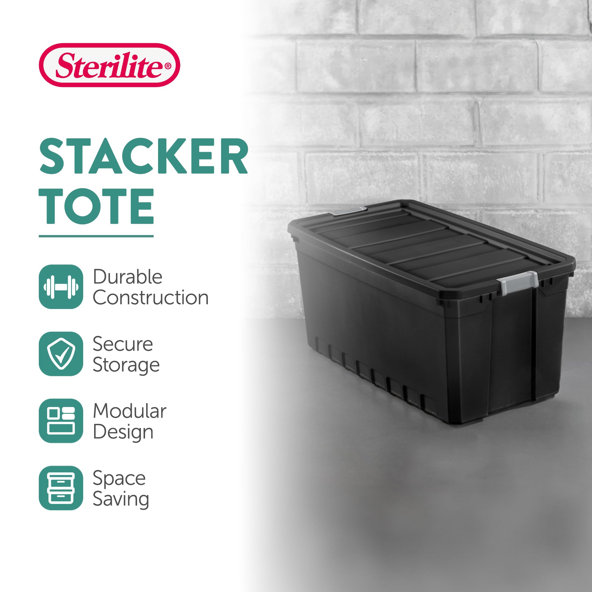 Sterilite 6-Pack 50 Gallon Black Plastic Storage Bins with Lids - Stackable Organizing Containers for Home, Garage & Office Storage Solutions