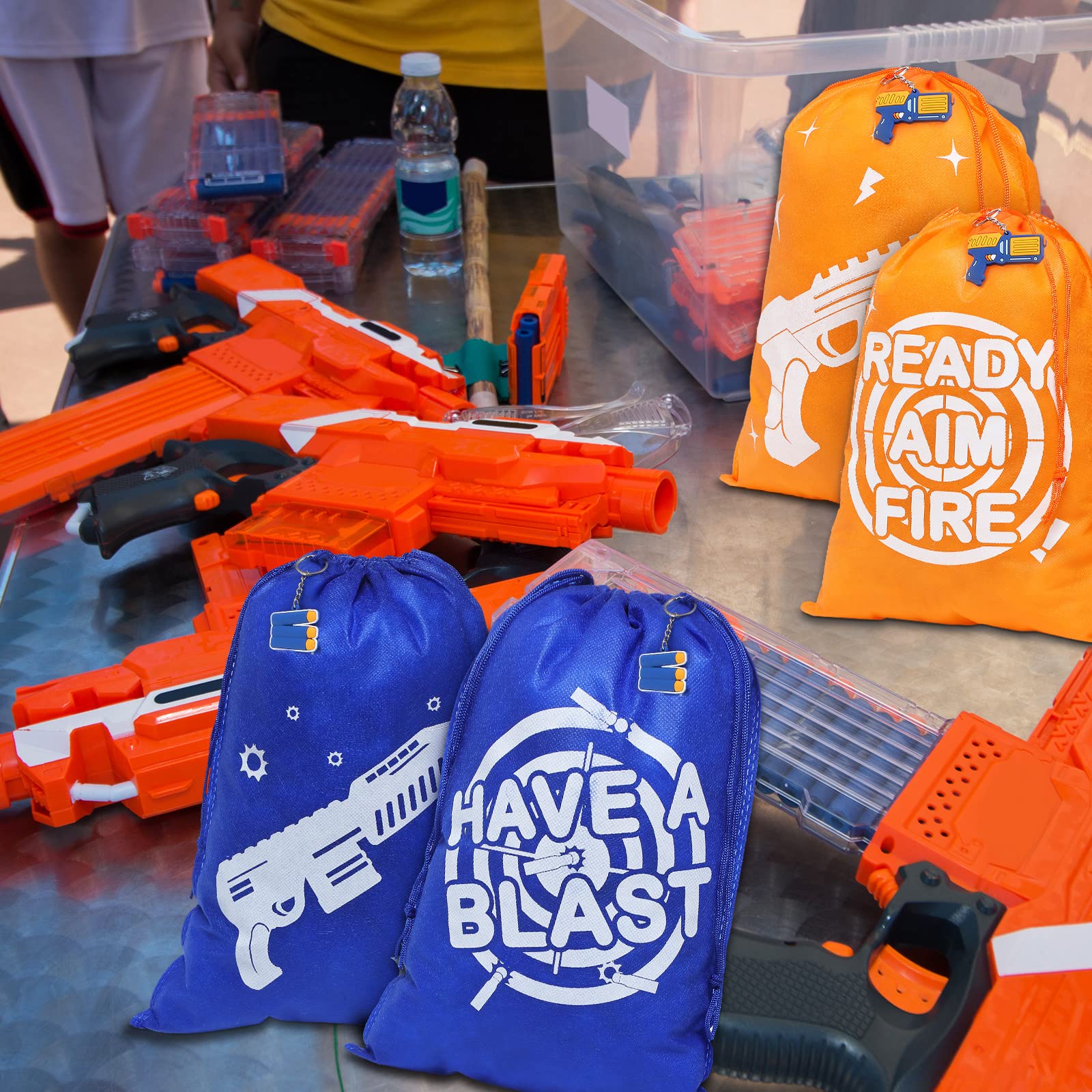Sureio 288 Pcs Dart Battle Party Supplies Set - Includes War Party Favors, Goody Bags, Silicone Bracelets, Keychains & Temporary Tattoos - Perfect for Battle Themed Birthday Parties, Nerf Wars & Team Building Events