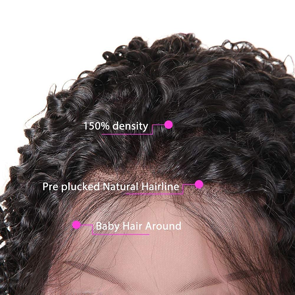13x4 Brazilian Kinky Curly Human Hair Lace Front Wig - 18 Inch 180% Density Virgin Hair with Pre-Plucked Hairline & Baby Hair | Natural Black Color | Perfect for Daily Wear, Cosplay & Protective Styling