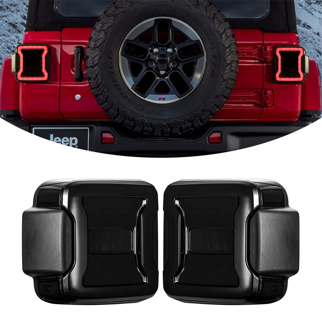 Kiwi Master Smoked LED Tail Lights for 2018-2025 Jeep Wrangler JL & 4xe - Black Housing with Tinted Lens (Pair) - Off-Road & Night Driving Safety Upgrade