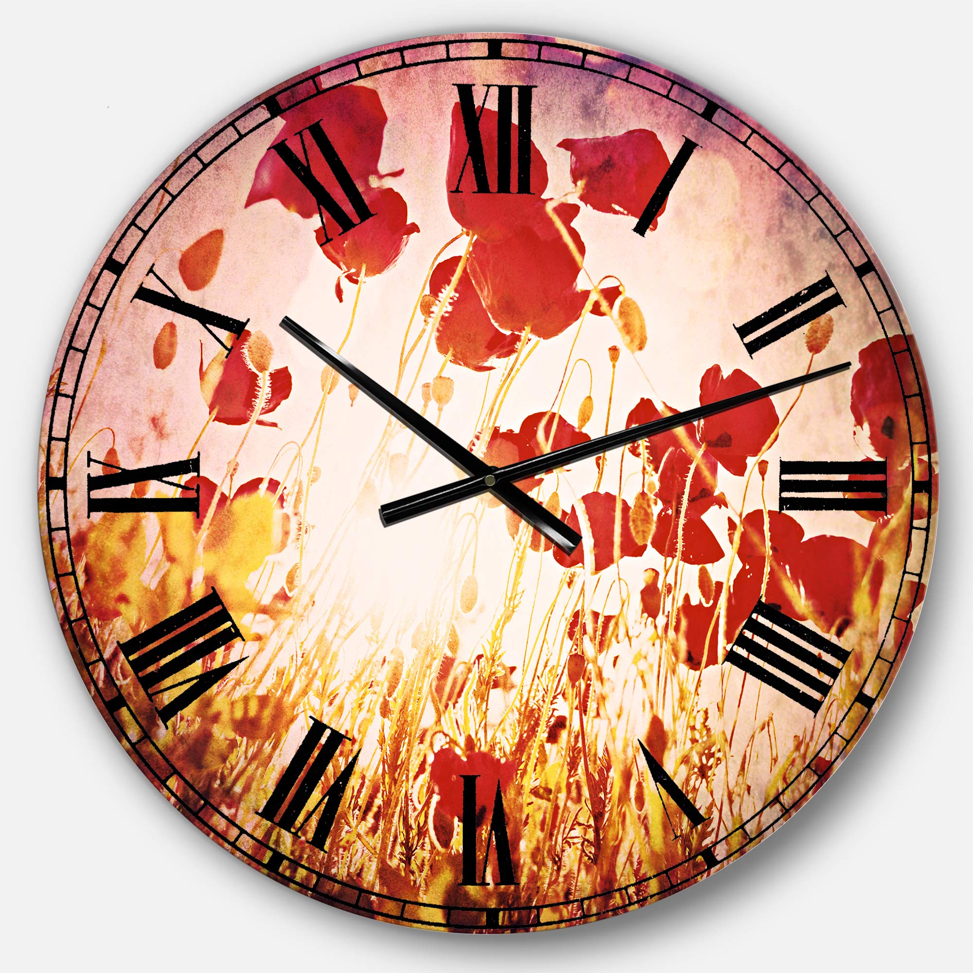 Designart Blue Poppy Flowers Traditional Round Wall Clock - Metal Wall Art Decor for Living Room, Bedroom, Office | Vintage Home Decor & Unique Gift Idea