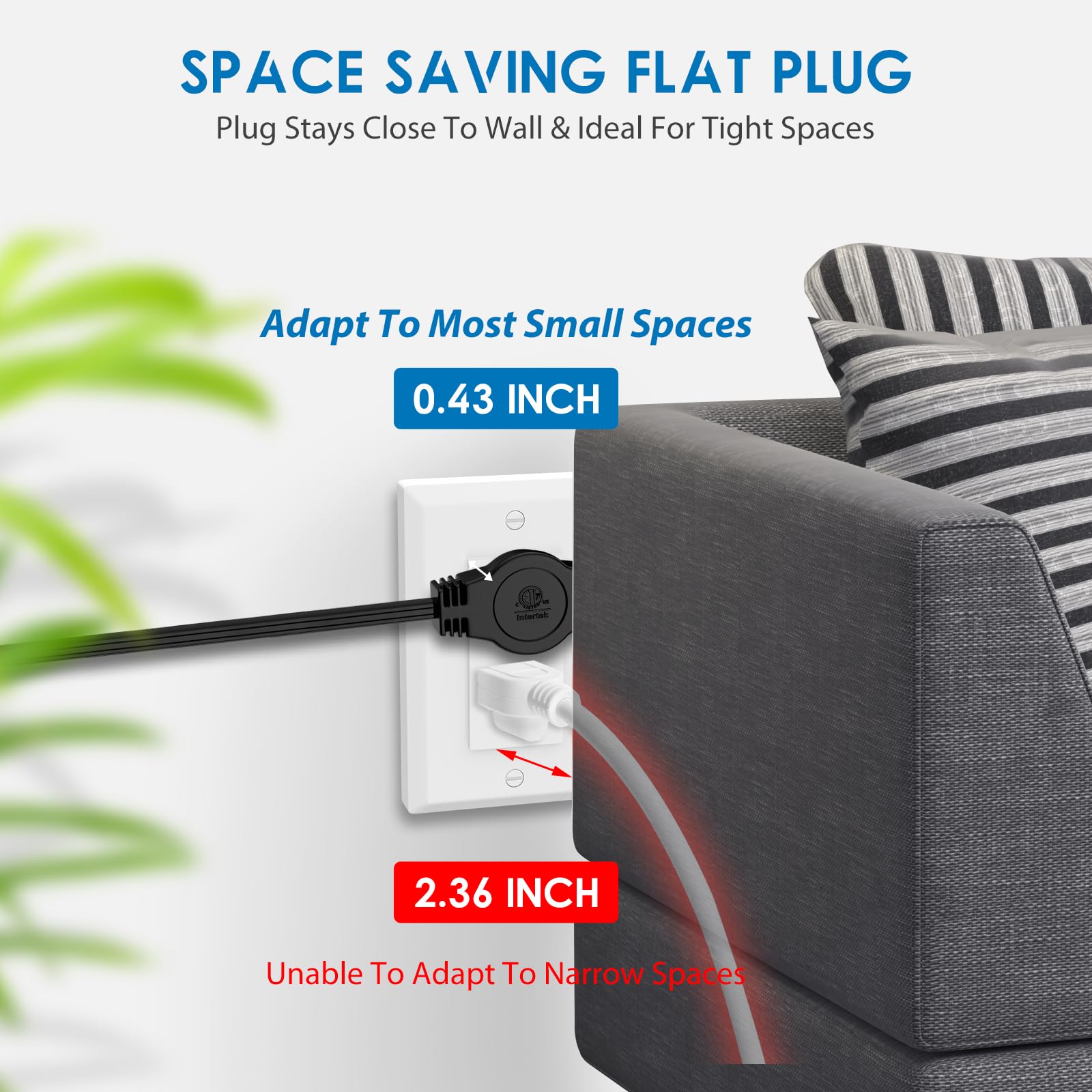 Kasonic 12FT 3-Prong Twin Extension Cord Power Strip - 6FT Each Side, 6 Outlets, Flat Plug - ETL Certified for Home & Office Use | Perfect for Workstations, Entertainment Centers & Home Appliances