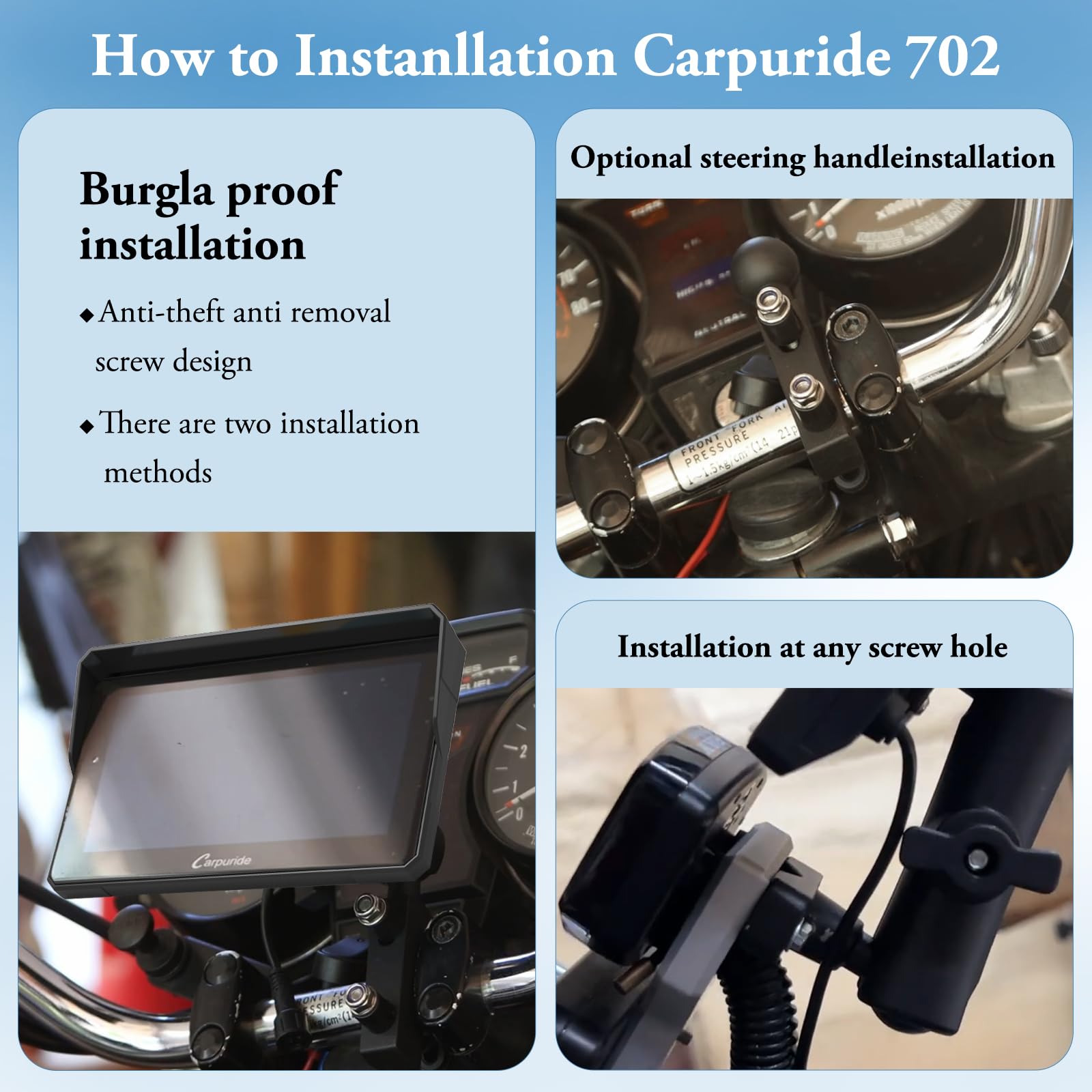 Carpuride W702 7-Inch Waterproof Motorcycle GPS Navigation System with Apple CarPlay & Android Auto, Dual Bluetooth, Siri & Google Assistant, 64GB TF Card - Perfect for Adventure Riding, Commuting & Road Trips