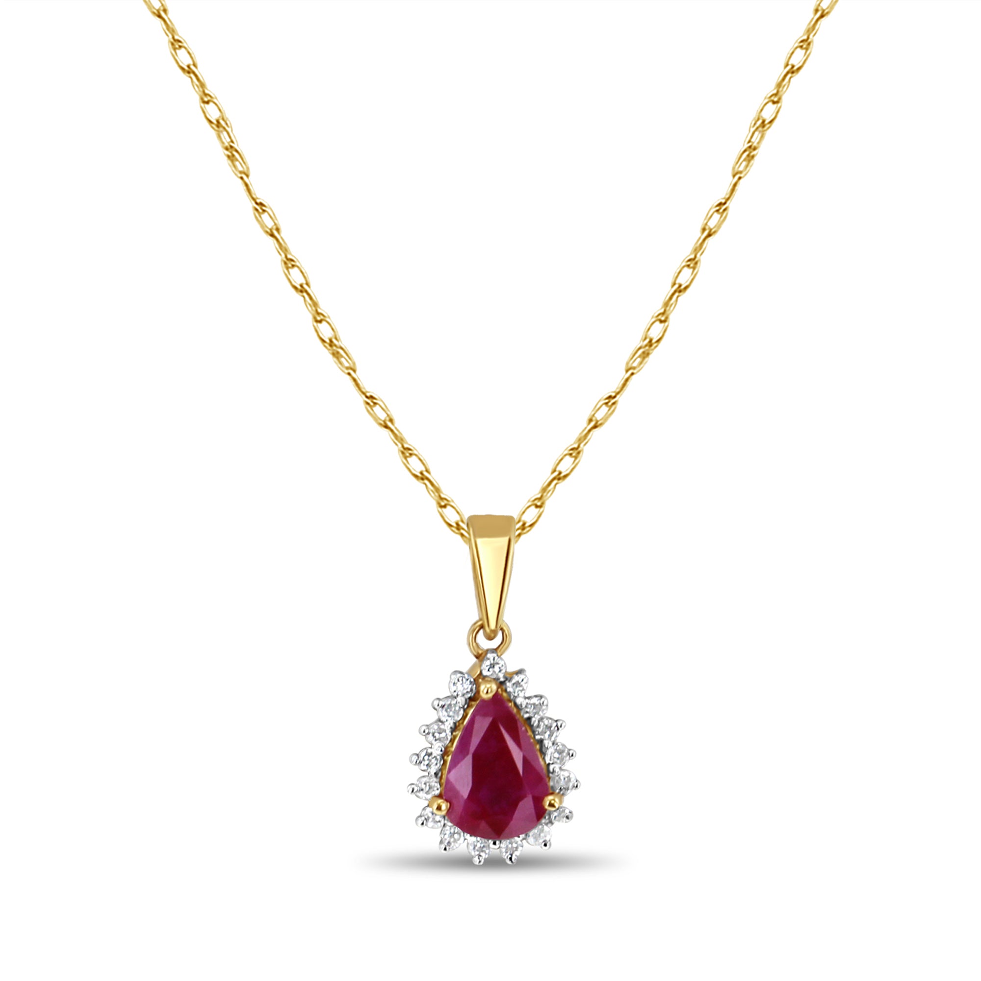 Exquisite Pear Shaped Ruby Diamond Halo Pendant Necklace - 14K Gold Elegant Jewelry for Weddings, Anniversaries & Special Occasions