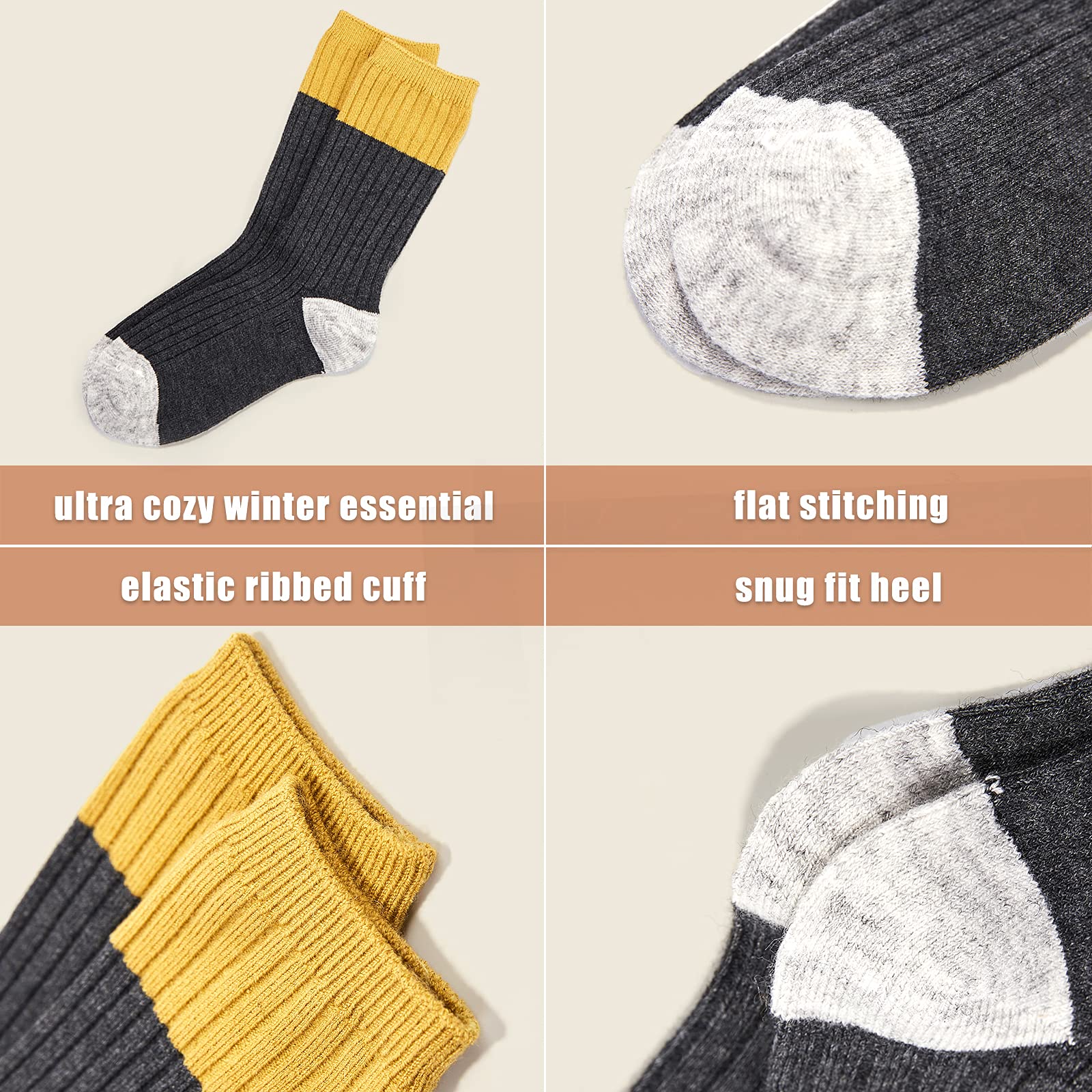 HowJoJo Boys Wool Socks - 6 Pack Kids Winter Warm Thermal Crew Socks for Boys - Perfect for School, Outdoor Activities & Cold Weather Comfort