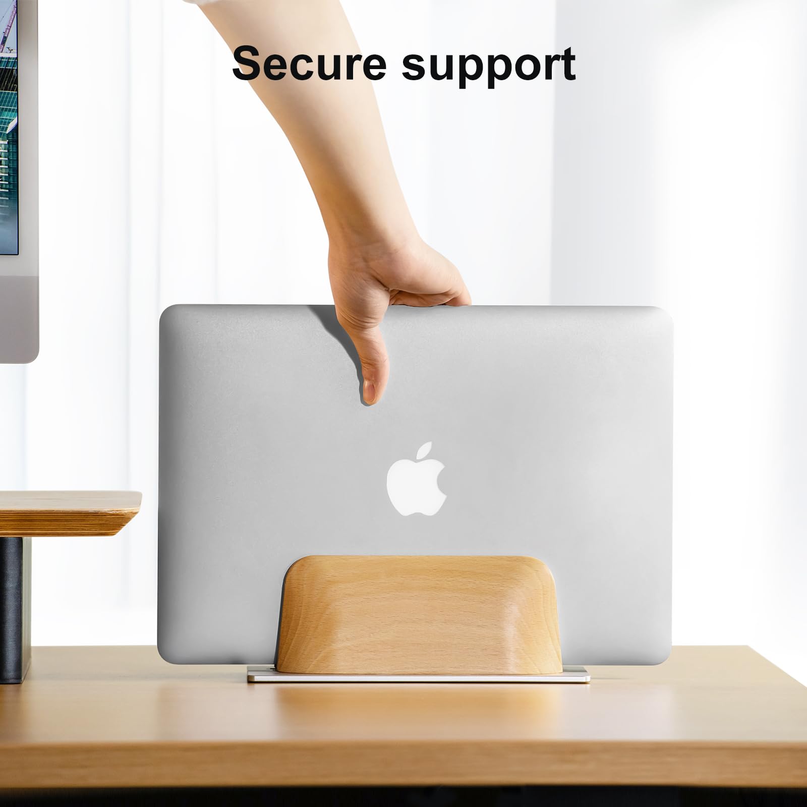 UPERGO Vertical Wooden Laptop Stand Holder for MacBook Pro Air & All Laptops - Space Saving Desktop Organizer for Home Office Workspace