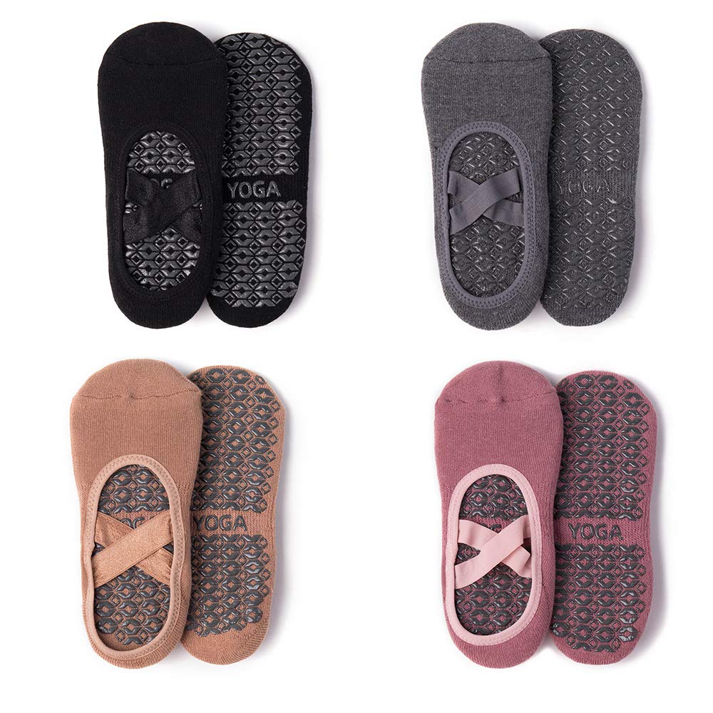 Non-Slip Yoga Socks for Women - 4 Pack (Size 5-10) | Grip Socks for Pilates, Barre & Dance | Perfect for Studio Workouts & Home Yoga Practice