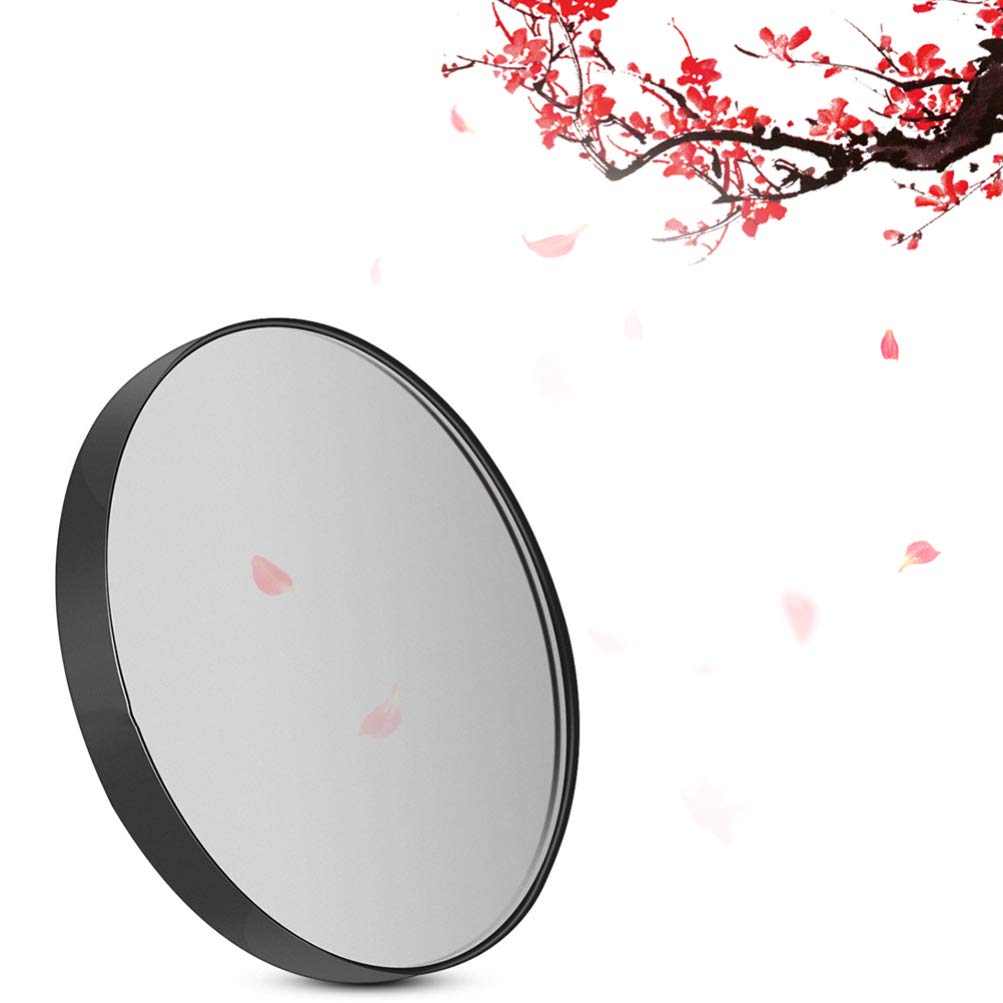 KALLORY 5X Magnifying Wall Makeup Mirror with Suction Cups - 8.8cm Round Cosmetic Mirror for Bathroom, Vanity & Travel - Black Glass Mirror for Precise Makeup Application & Skincare Routine