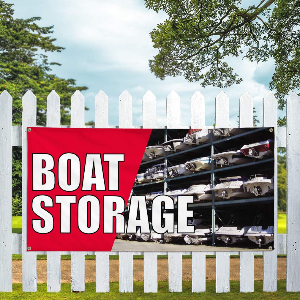 Custom Vinyl Banner 48x96 Inches - Heavy Duty Weatherproof Boat Storage & Outdoor Advertising Sign with 8 Grommets for Business, Industrial Yard & Event Use