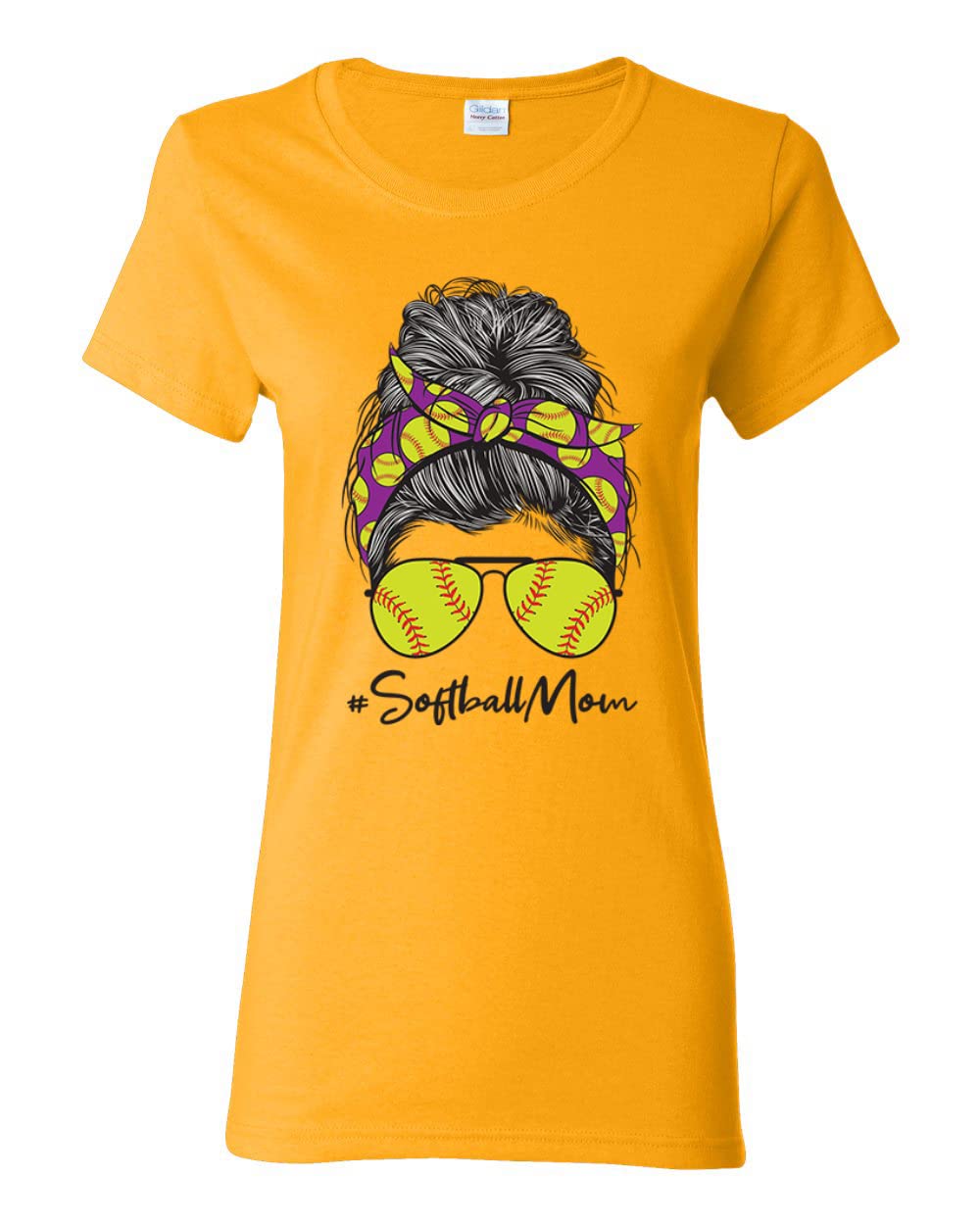 Messy Bun Softball Mom T-Shirt - Cute Graphic Tee for Baseball Moms, Team Spirit Apparel - Perfect for Game Day, Mother's Day Gifts & Casual Wear