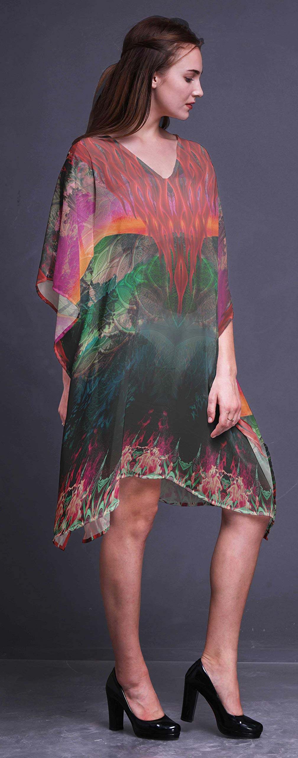 Women's Beach Kaftan Cover Up - Flowy Midi Dress & Bikini Short Caftan for Summer Vacation, Pool Party, and Resort Wear