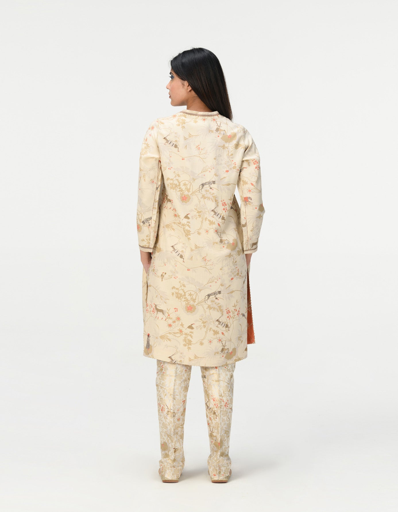 Classic Silk Brocade Trousers in Ivory - Elegant Formal Pants for Weddings, Parties & Special Occasions