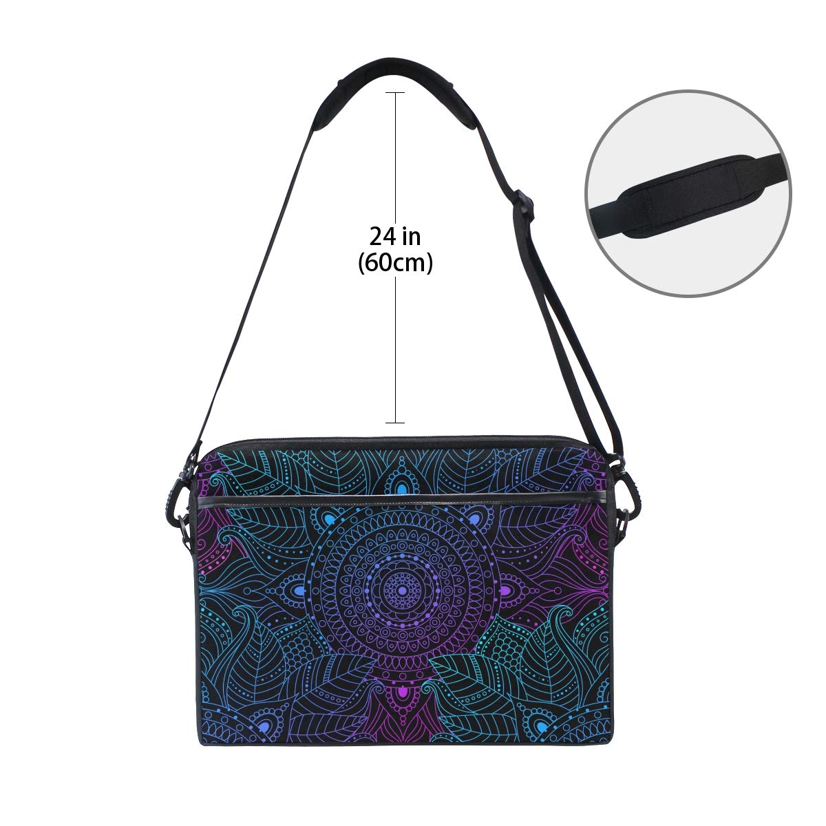 Bohemian Mandala Laptop Sleeve Bag - 15-15.4 Inch Convertible Crossbody Messenger Case with Strap & Pocket for MacBook Air/Pro, Surface, Dell, ASUS, HP, Lenovo - Perfect for Work, Travel & College