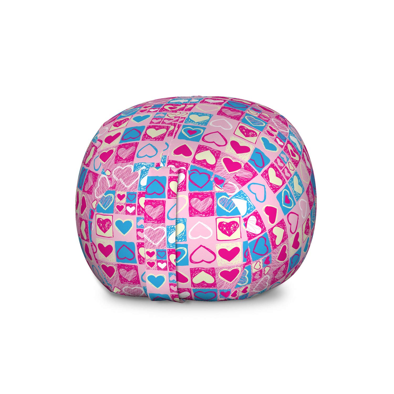 Ambesonne Love Storage Toy Bag Chair - Large Washable Stuffed Animal Organizer with Hearts Geometric Design in Blue Ivory Pink | Perfect for Kids' Room, Nursery, Playroom & Home Decor