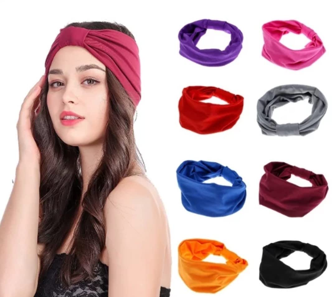 Boho Headband for Women - Soft Turban Hairband for Yoga, Sports & Fitness - 8 Color Options (Pink) 23 Inch - Perfect for Everyday Wear, Workouts and Fashion Accessories