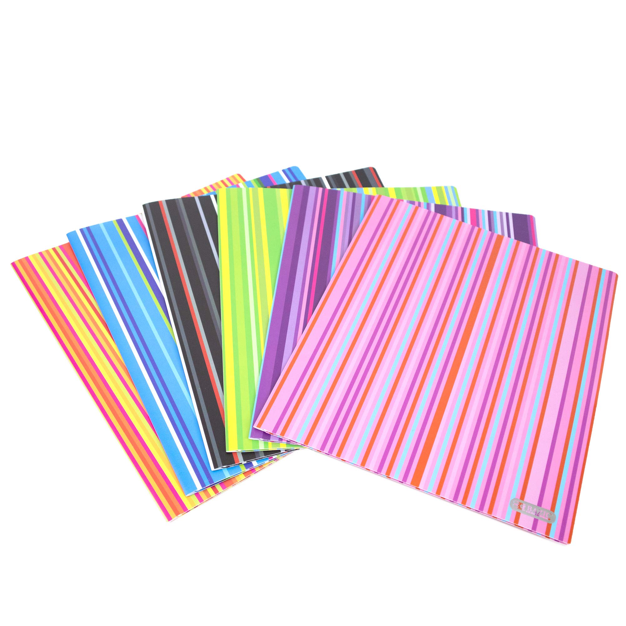 BAZIC 2-Pocket Poly Plastic Folder with Stripes, Letter Size Document Organizer for Office & School - 6-Pack Portfolio for Paper Storage & Organization