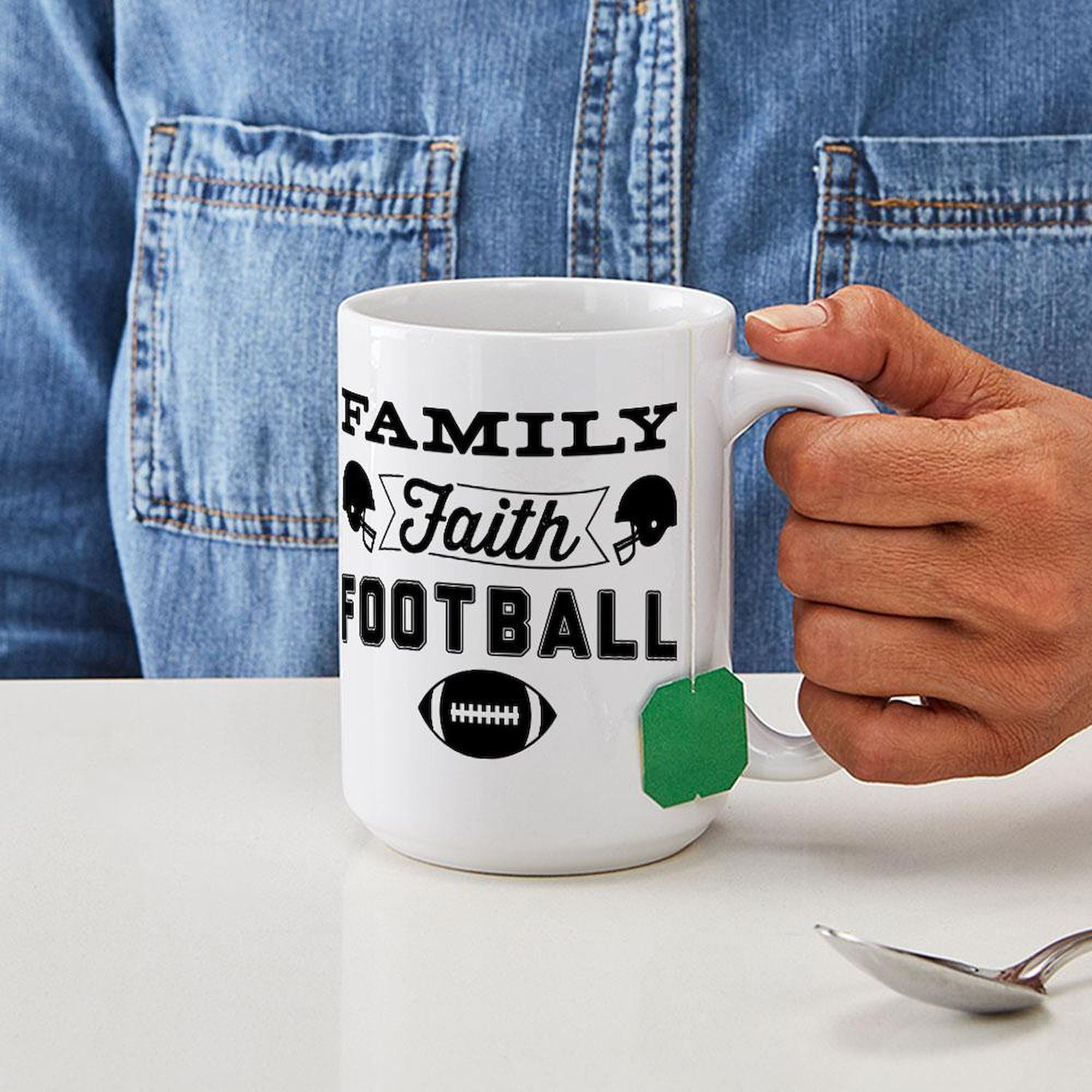 Family Faith Football 15 oz (444 ml) Ceramic Coffee Mug - Perfect for Gifts, Home & Office Use, Game Day, Church Events