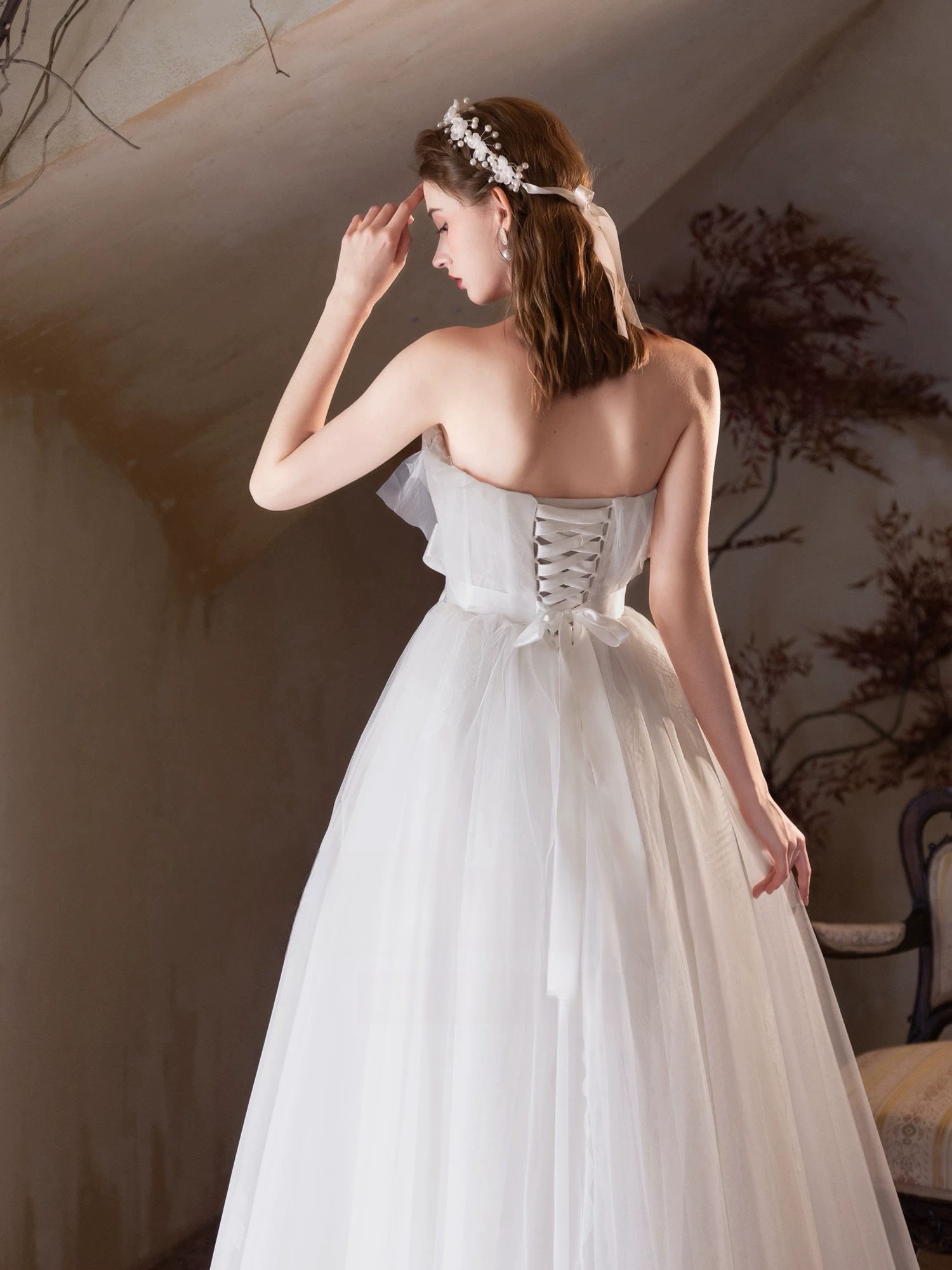 Elegant A-Line Tulle Lace Light Champagne Long Prom Dress for Women - Perfect for Formal Dances, Weddings & Evening Galas