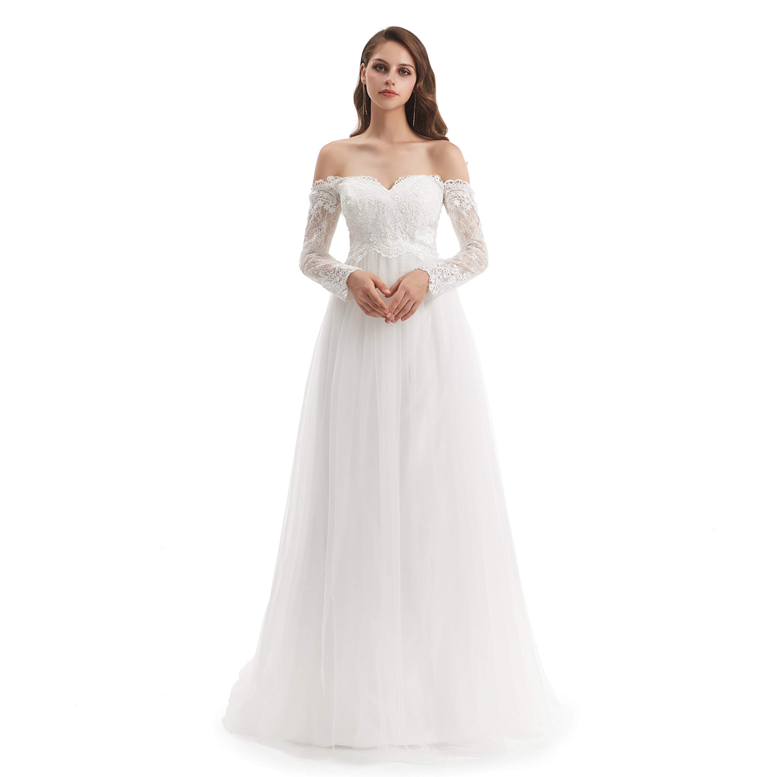 Elegant Datangep Women's Off-Shoulder Lace A-Line Wedding Dress with Beading - Perfect for Beach Brides, Boho Chic Ceremonies & Romantic Photoshoots